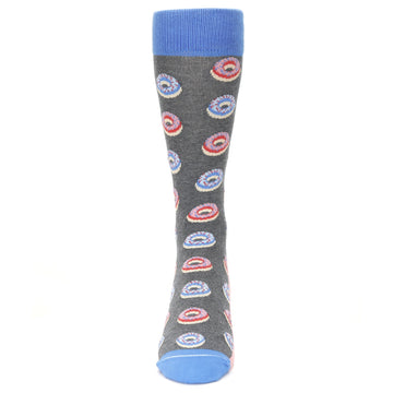 Gray Blue Pink Donuts Socks - USA Made - Men's Novelty Socks