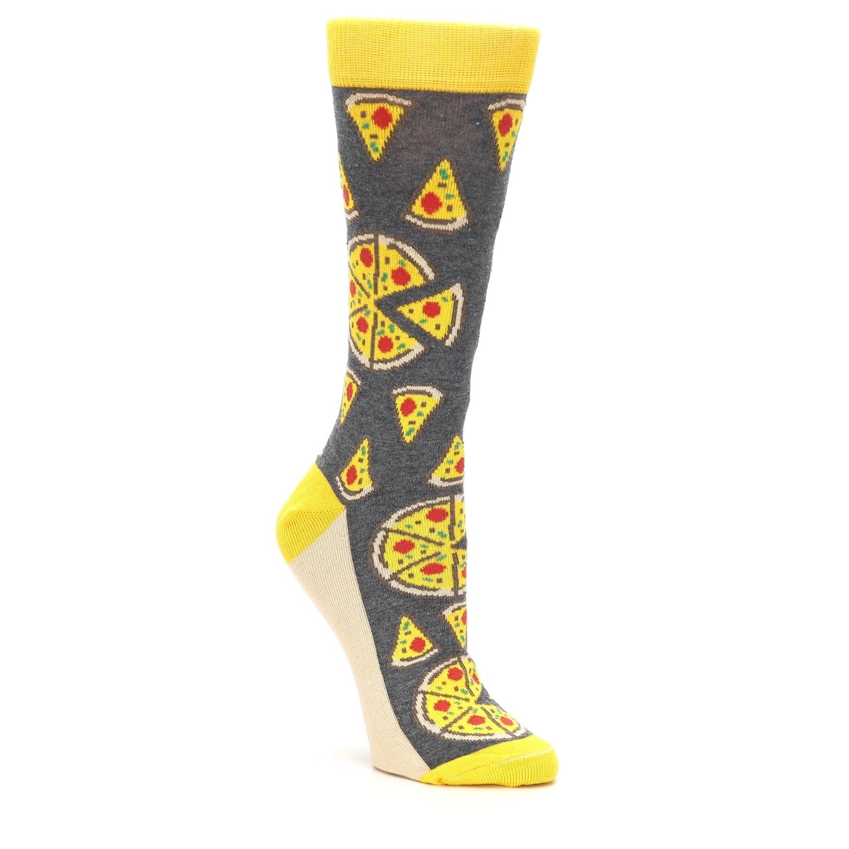 Gray Yellow Pizza - USA Made- Women's Dress Socks