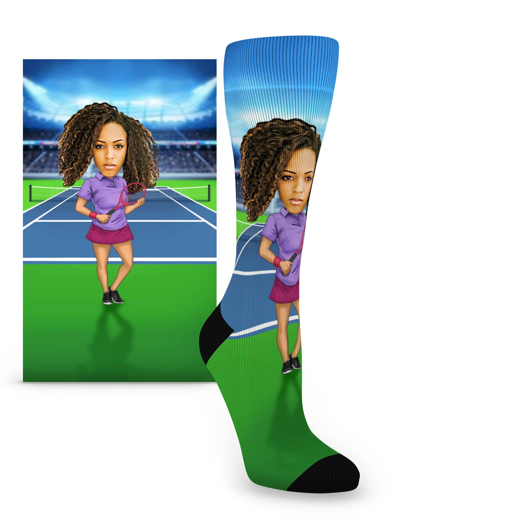 Custom Face Women's Tennis Player Caricature – Women’s Custom Socks