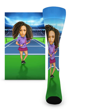 Custom Face Women's Tennis Player Caricature – Women’s Custom Socks