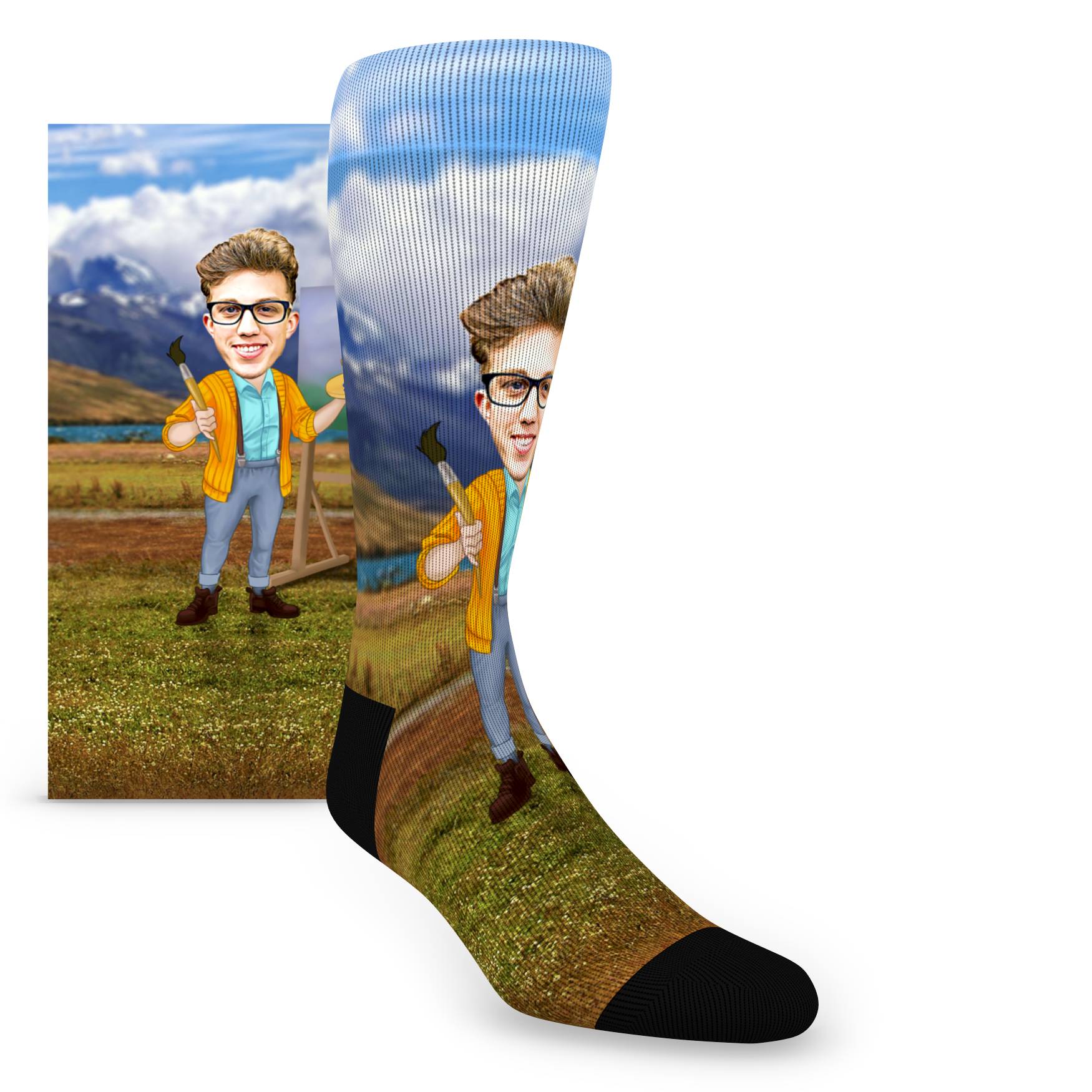 Custom Face Painting Mountains Caricature – Men’s Custom Socks