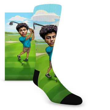 Custom Face Golfer Caricature – Men’s Custom Socks