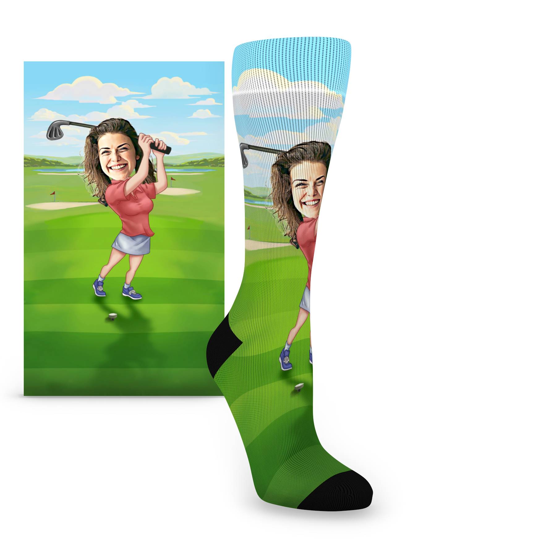 Custom Face Golfer Caricature – Women’s Custom Socks