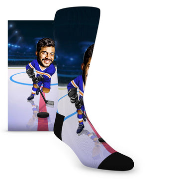 Custom Face Hockey Player Caricature – Men’s Custom Socks
