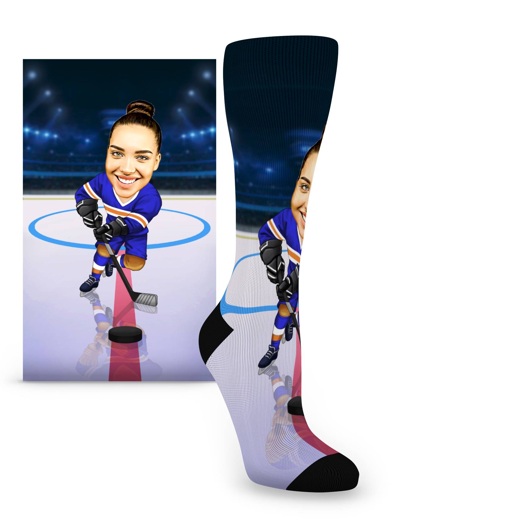 Custom Face Hockey Player Caricature – Women’s Custom Socks