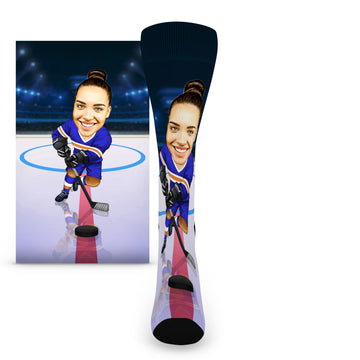Custom Face Hockey Player Caricature – Women’s Custom Socks
