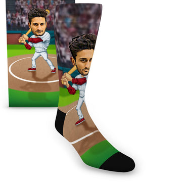 Custom Face Baseball Player Caricature – Men’s Custom Socks