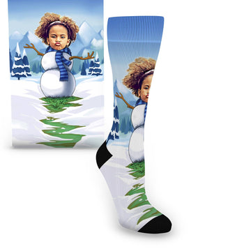 Custom Face Snowman Caricature – Women’s Custom Socks