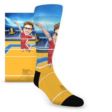 Custom Face Volleyball Player Caricature – Men’s Custom Socks