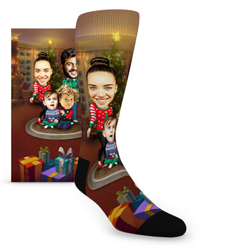 Custom Face Christmas Family Portrait - Men’s Custom Socks
