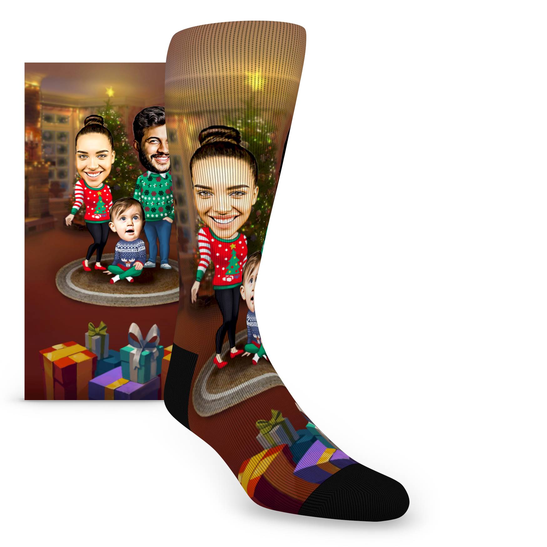 Custom Face Christmas Family Portrait One Child - Men’s Custom Socks