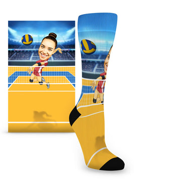 Custom Face Volleyball Player Caricature – Women’s Custom Socks