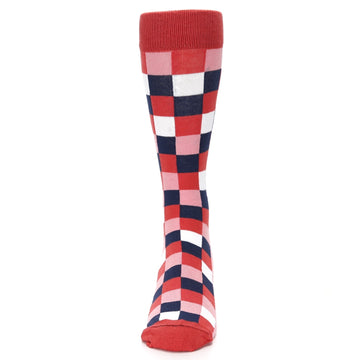 Red Pink Navy Checker - USA Made - Men's Dress Socks