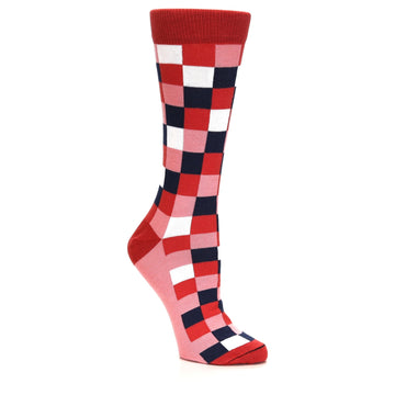 Red Pink Navy Checker - USA Made - Women's Novelty Socks