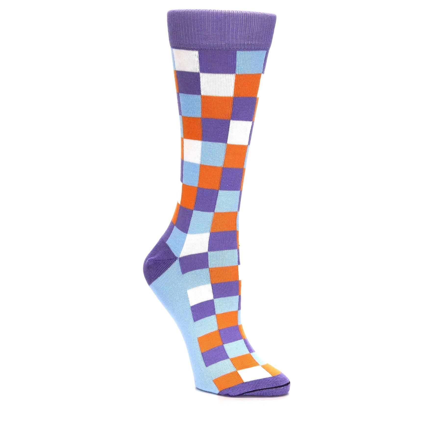 Purple Orange Blue Checker - USA Made - Women's Novelty Socks