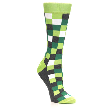Green Gray Checker - USA Made - Women's Novelty Socks