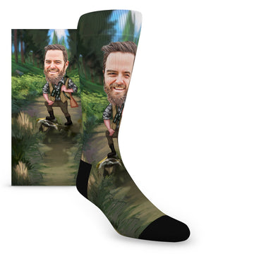 Custom Face Hunting Caricature – Men’s Custom Socks