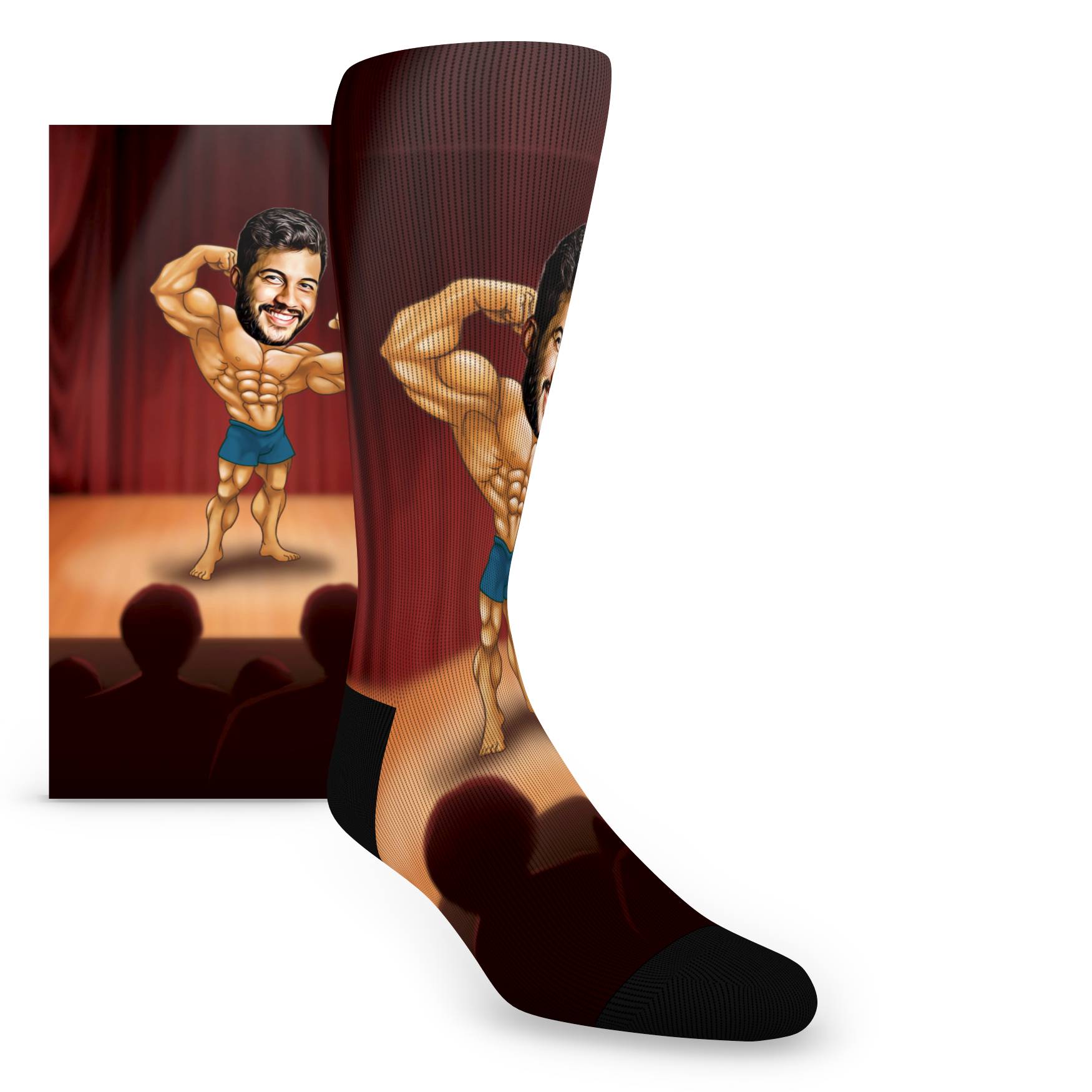 Custom Face Body Builder Gym Rat Male Caricature – Men’s Custom Socks