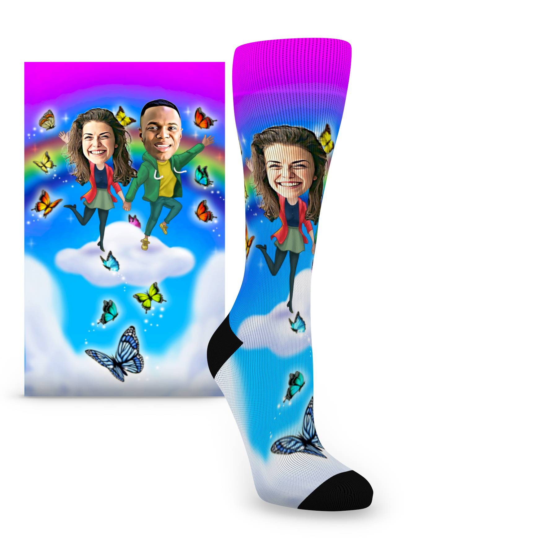 Custom Face Cloud 9 Caricature Valentine's Day Socks – Women’s Custom Socks