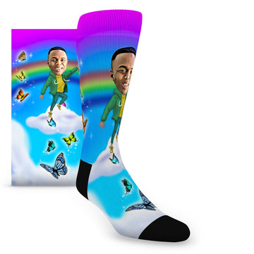 Custom Face Cloud 9 Happy Caricature – Men’s Custom Socks