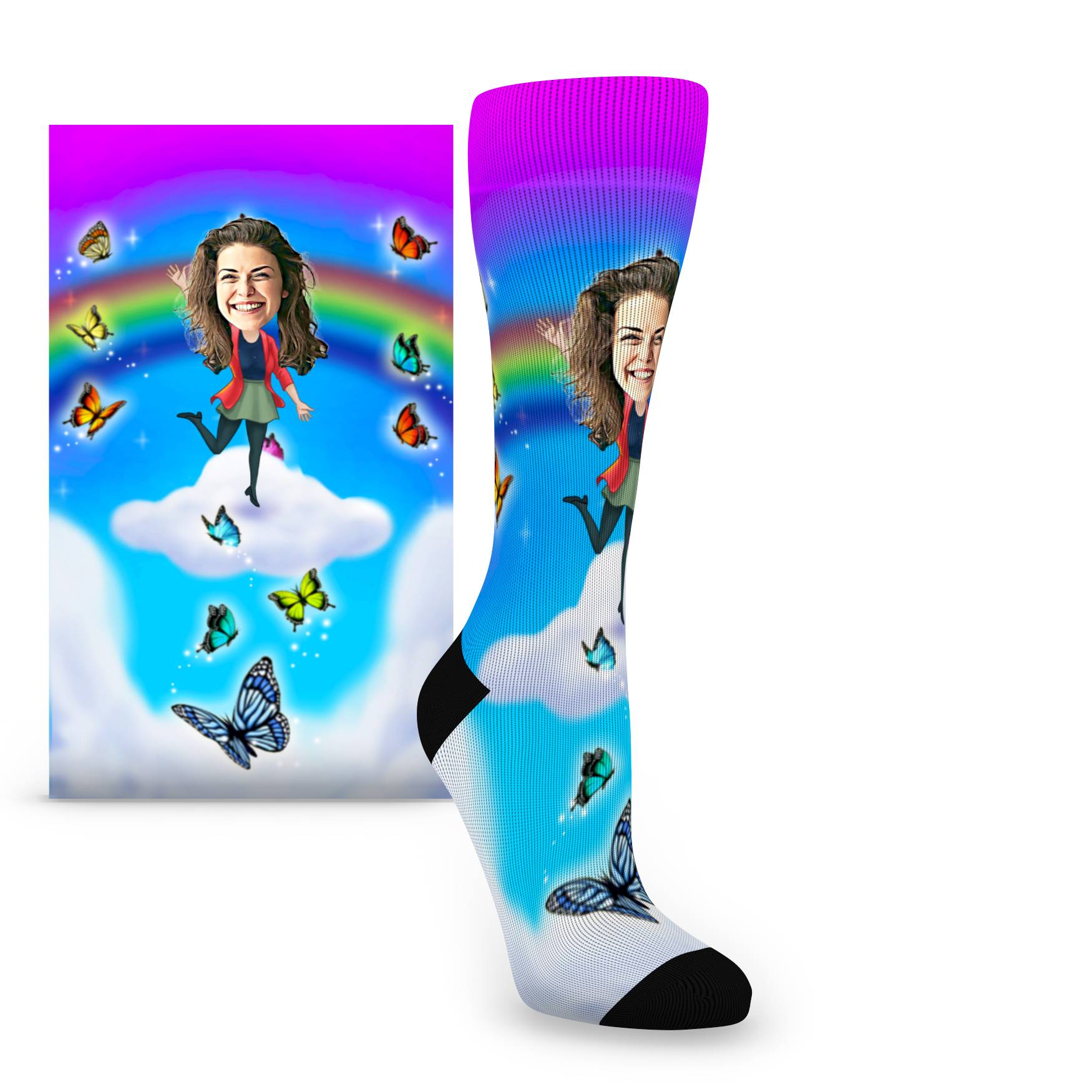 Custom Face Cloud 9 Happy Caricature – Women’s Custom Socks