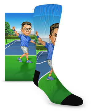 Custom Face Pickleball Caricature – Men’s Custom Socks
