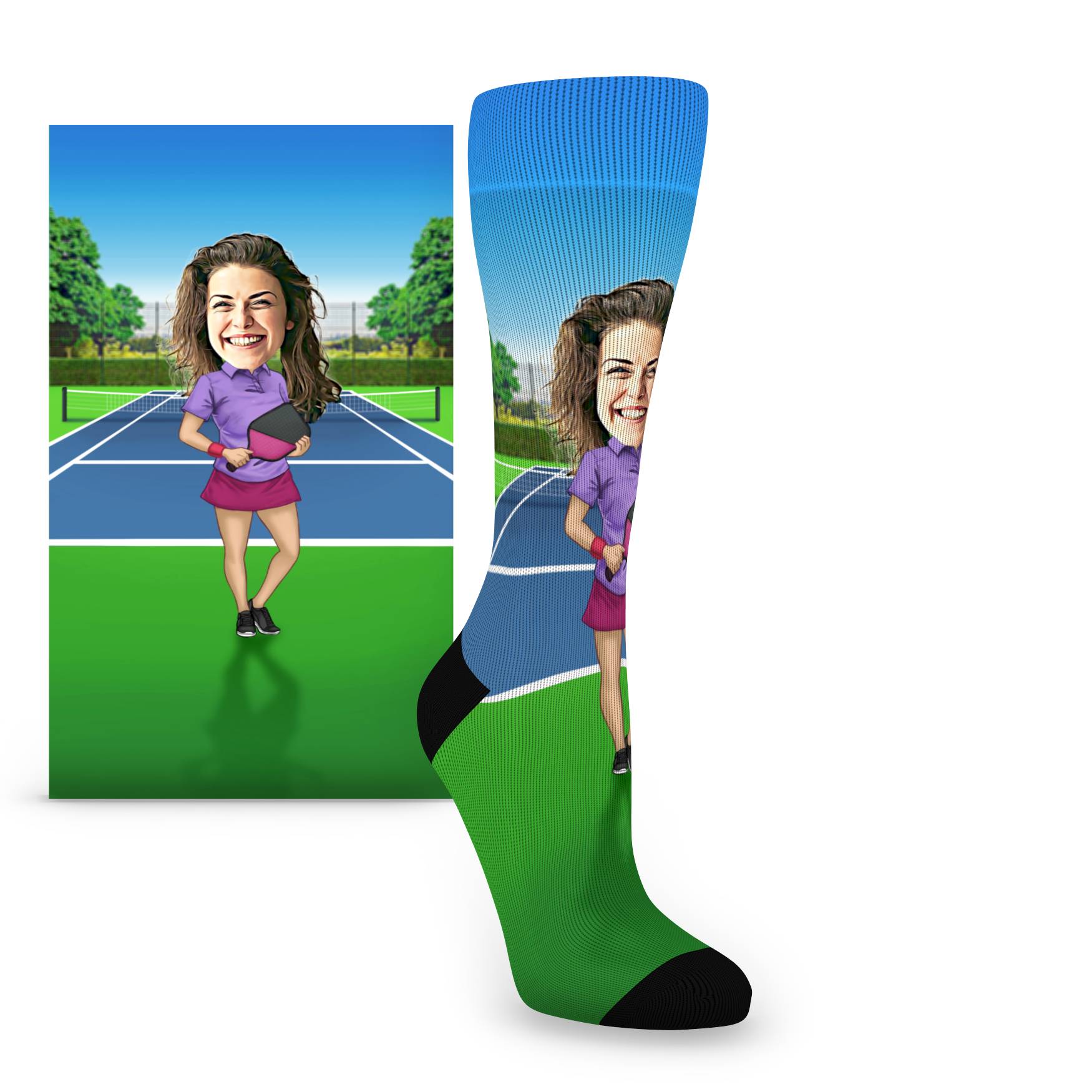 Custom Face Pickleball Caricature – Women’s Custom Socks