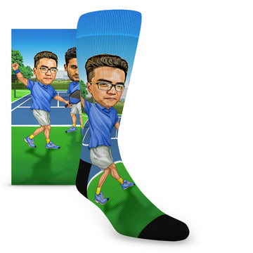 Custom Face Men's Doubles Pickleball Caricature – Men’s Custom Socks