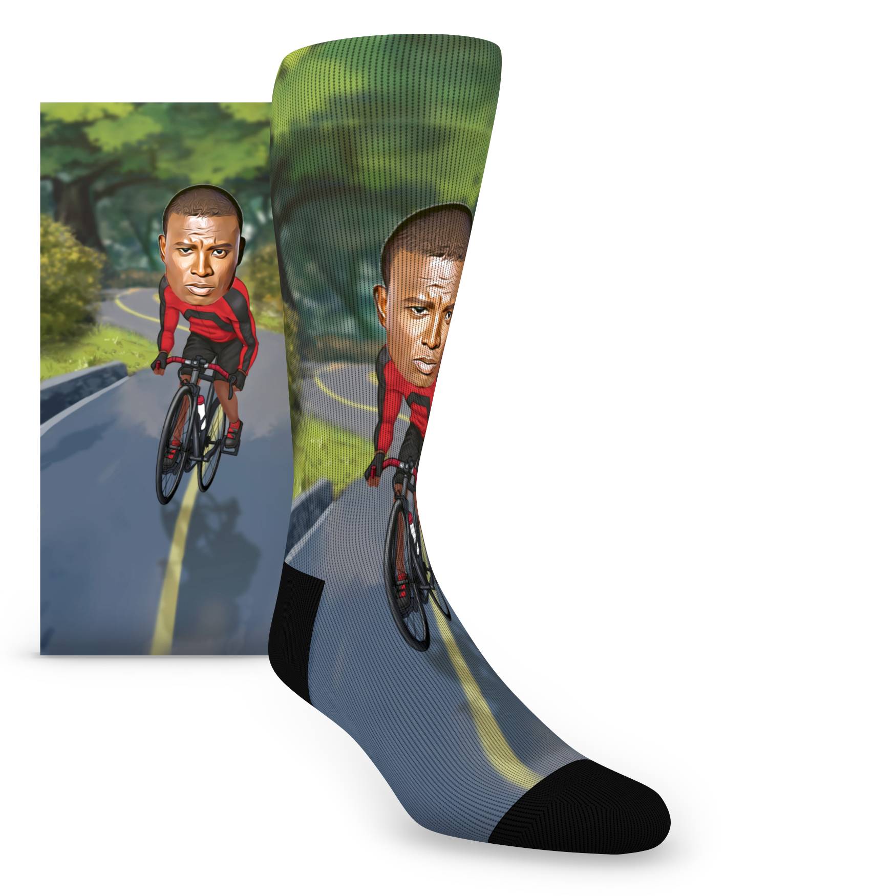 Custom Face Road Biking Caricature – Men’s Custom Socks