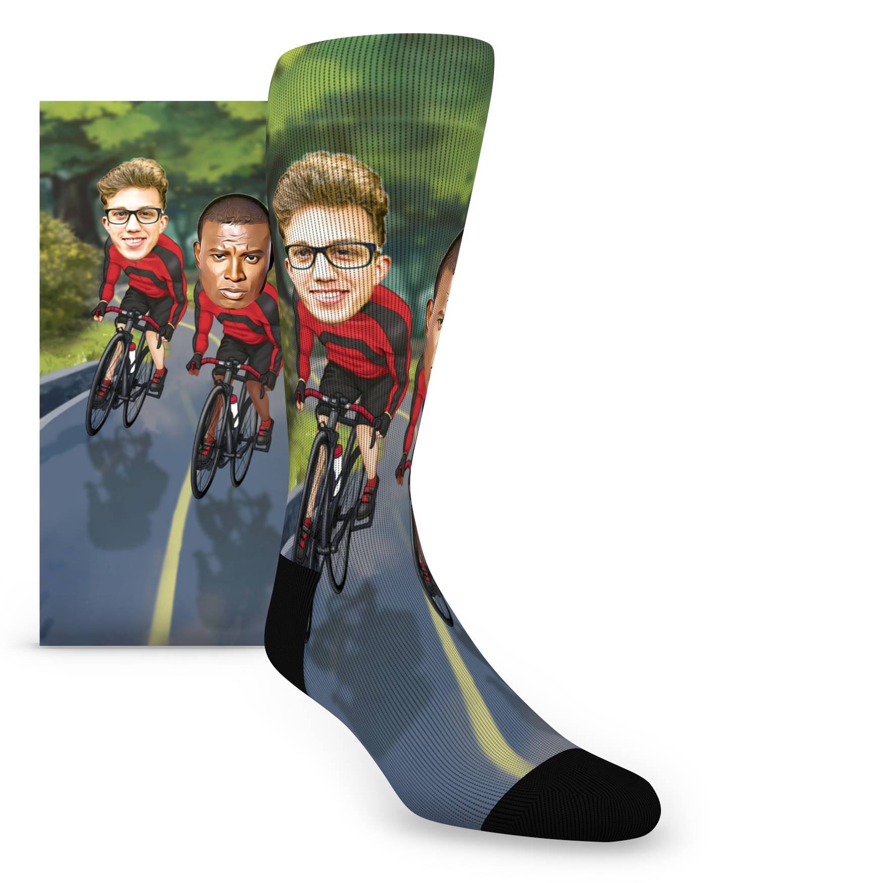 Custom Face Road Biking Buddies Caricature – Men’s Custom Socks