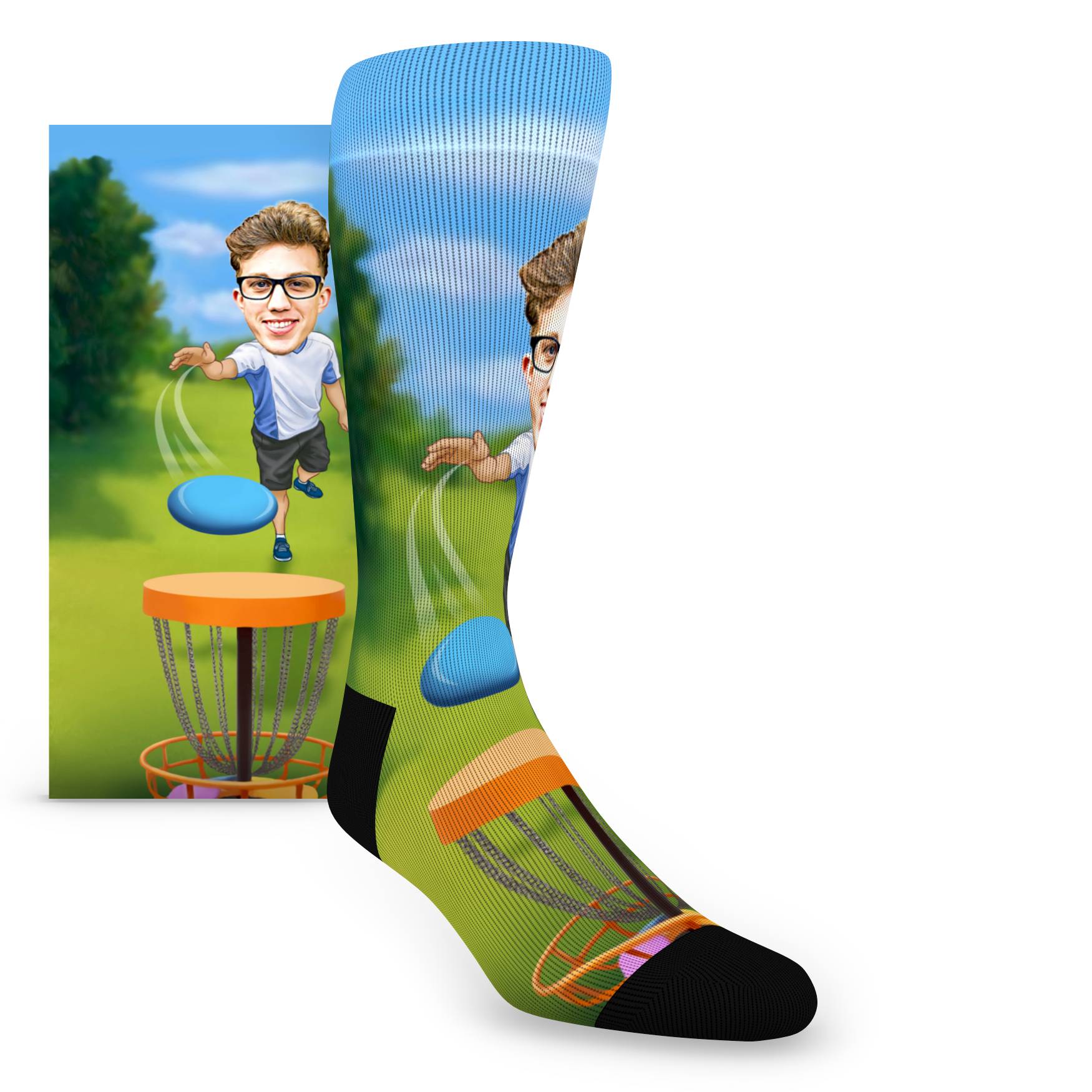 Custom Face Frisbee and Disc Golf Caricature – Men’s Custom Socks