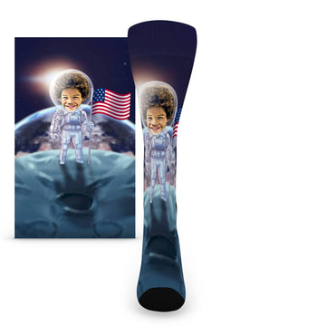 Custom Face Astronaut in Space Caricature – Women’s Custom Socks