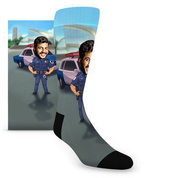 Custom Face Police Officer Caricature – Men’s Custom Socks