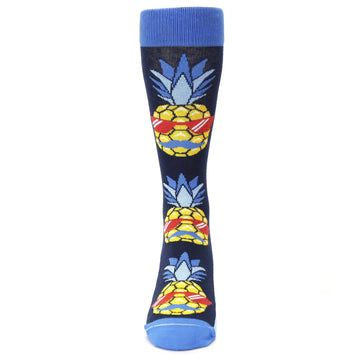 Blue Pineapple Face - USA Made - Men's Dress Socks