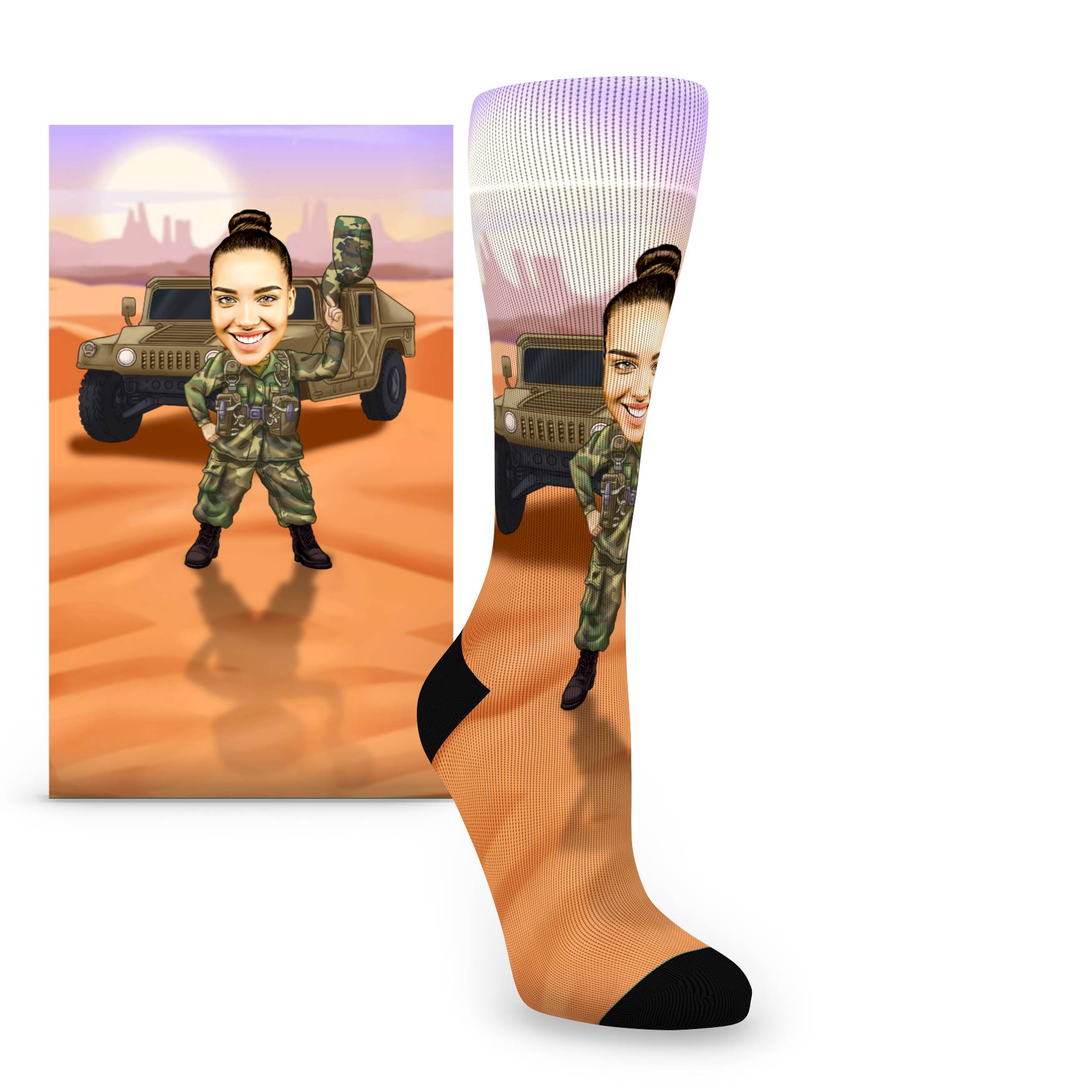 Army Soldier Caricature Custom Face Women's Socks
