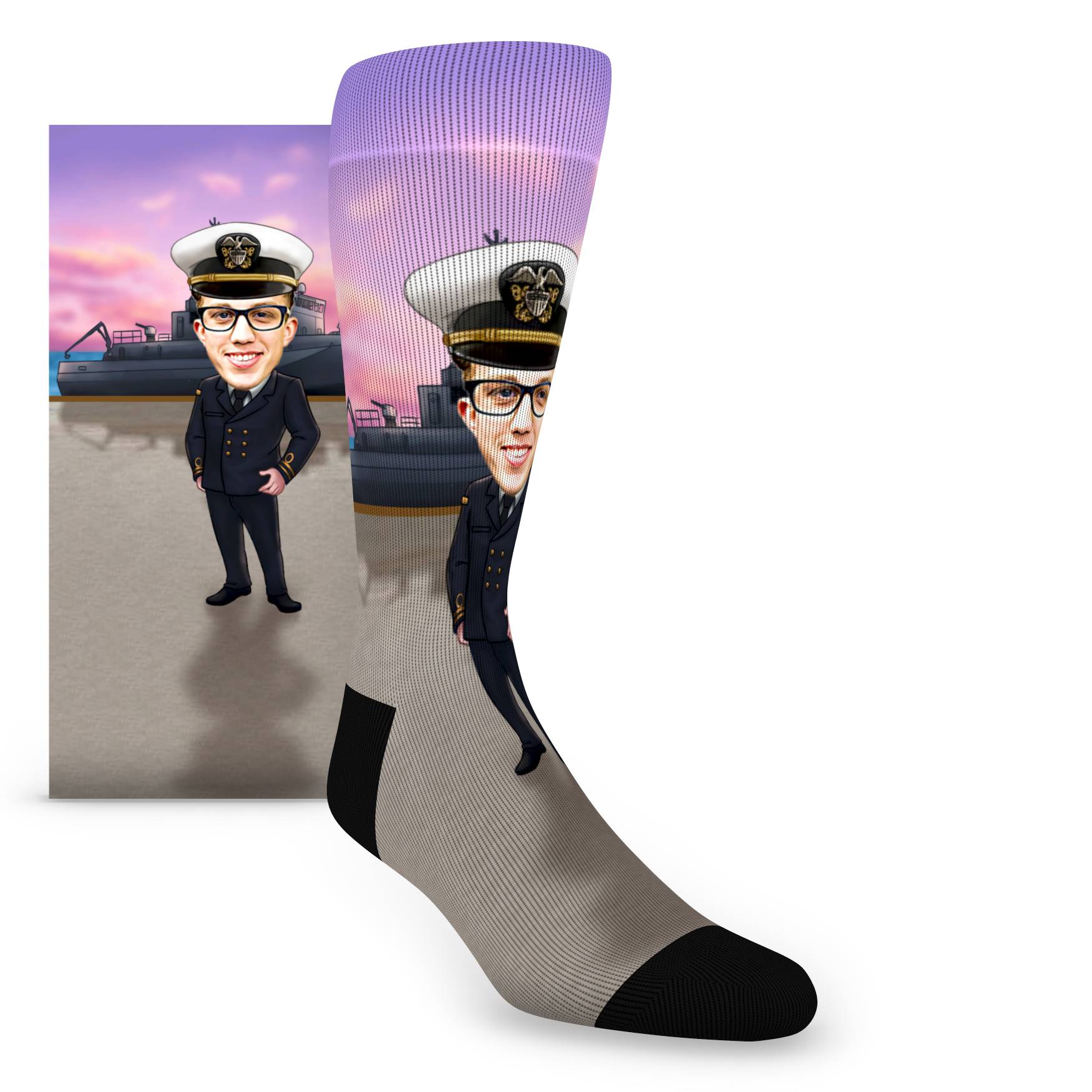 Navy Seaman Caricature Custom Face Men's Socks