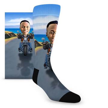 Custom Face Motorcycle Caricature – Men’s Custom Socks