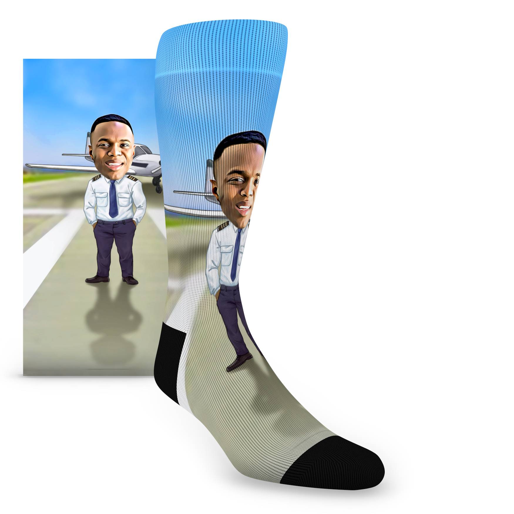 Custom Face Pilot Caricature – Men’s Custom Socks