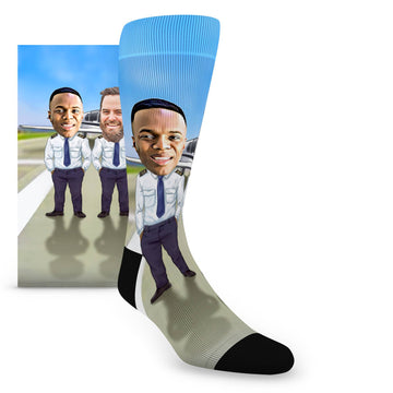 Custom Face Co-Pilots Caricature – Men’s Custom Socks