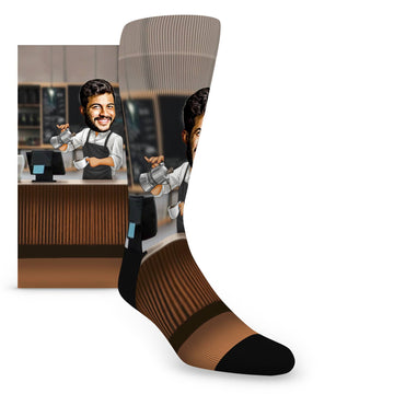 Custom Face Barista Caricature – Men’s Custom Socks