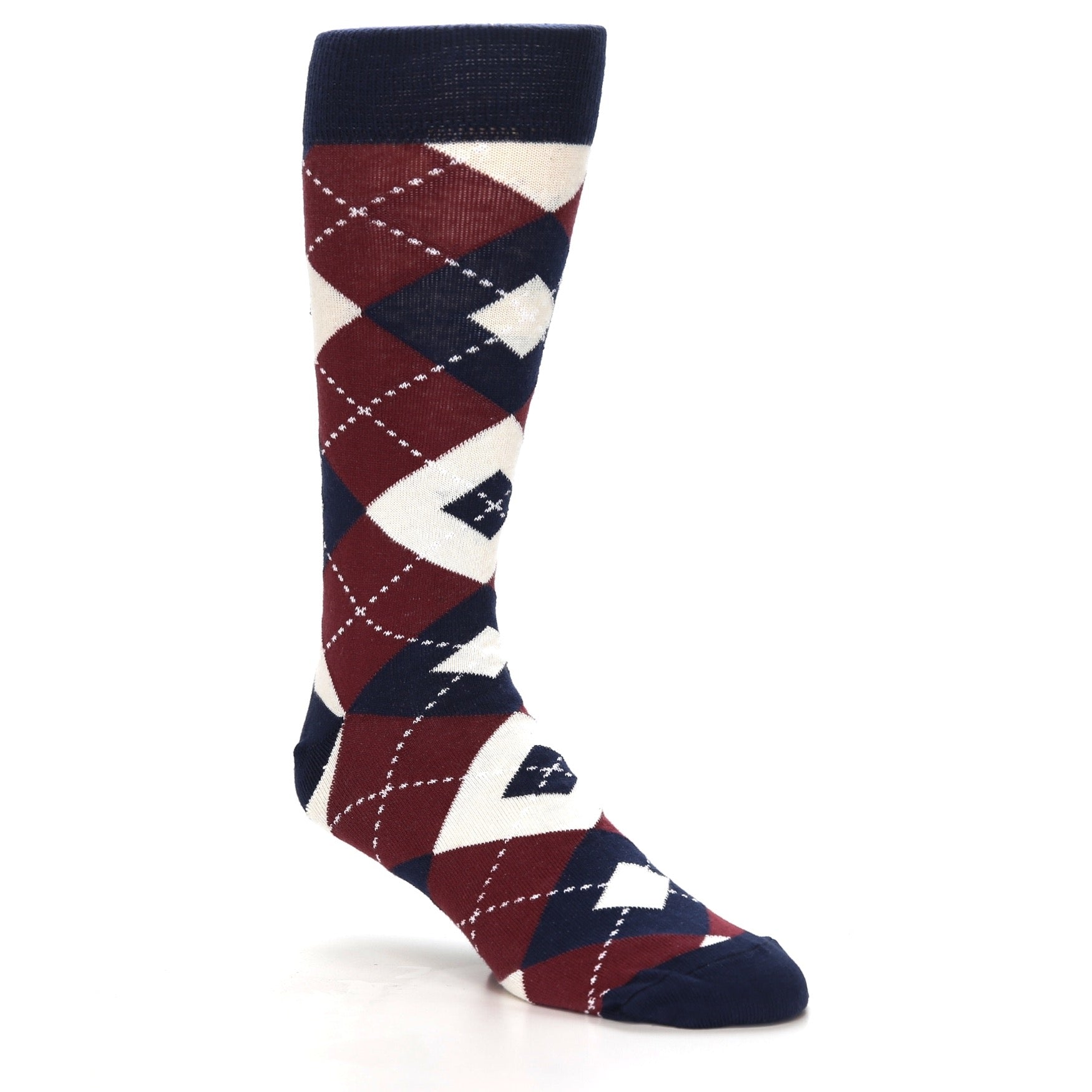 Burgundy Navy Argyle- USA Made- Men's Dress Socks