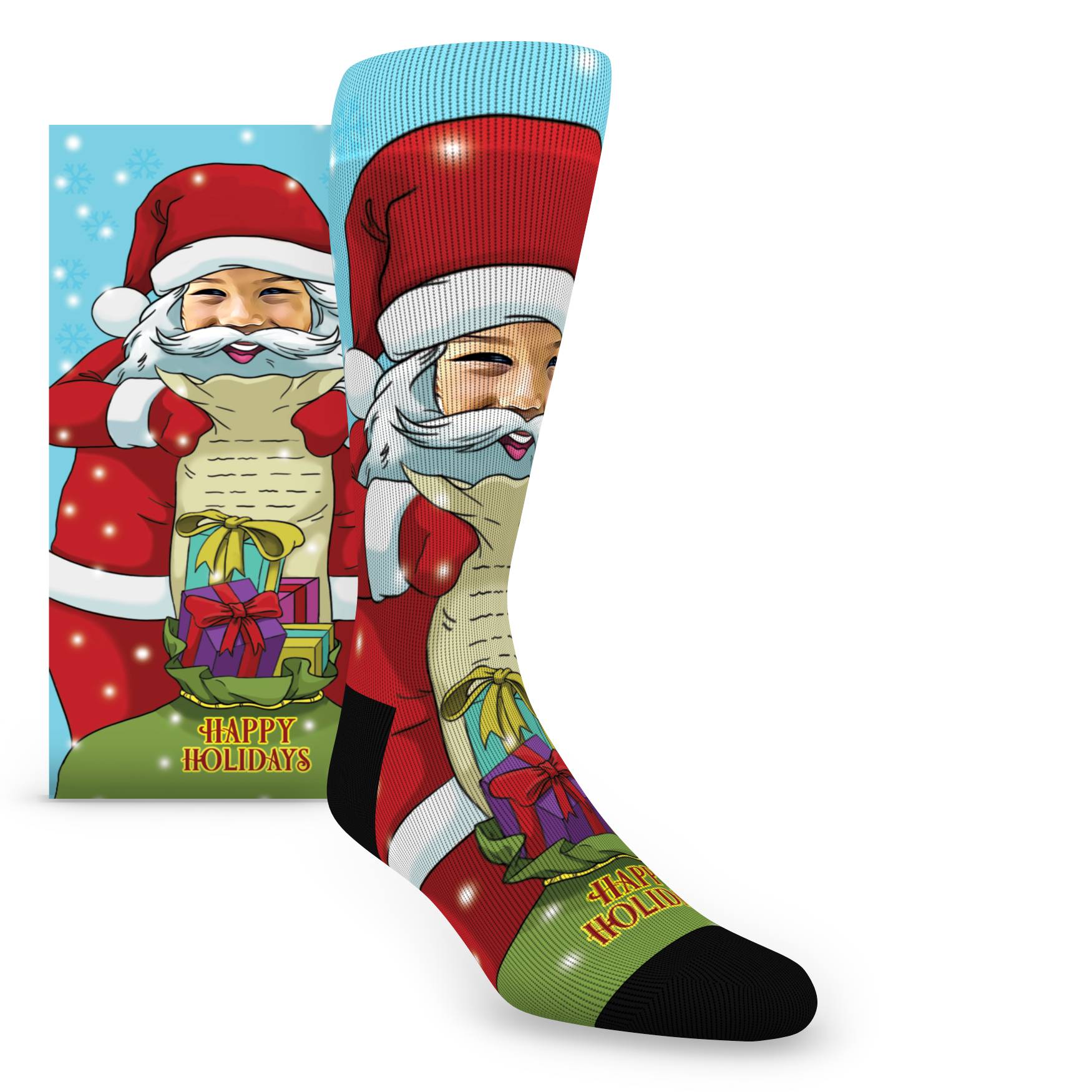 Custom Face Happy Holidays Santa Caricature - Men's Socks