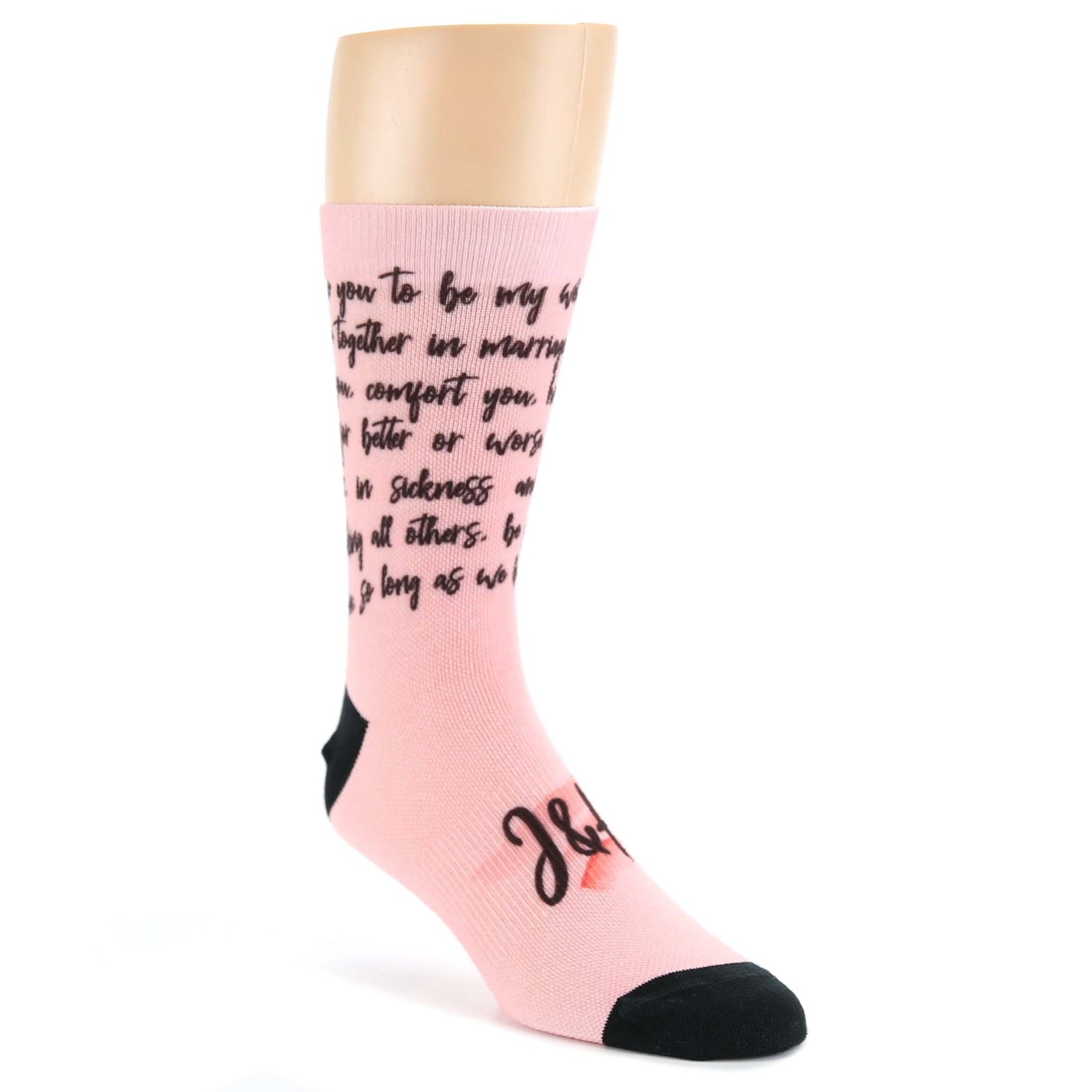 Blossom Pink Sweet Sentiment Custom Note Socks With Initials - Script - Men's Custom Socks