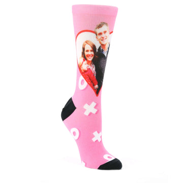 Pink XO Heart Valentine's Day Custom Face Socks - Women's Custom Socks
