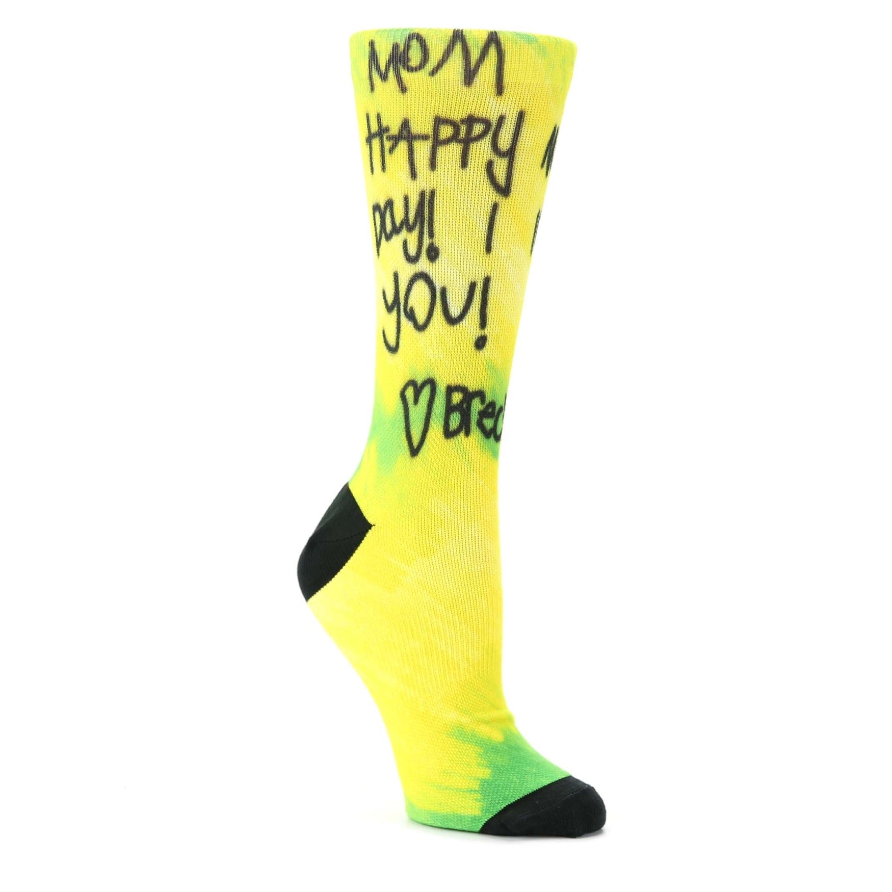Happy Mother's Day Custom Handwritten Yellow and Green Note Socks - Women's Custom Socks