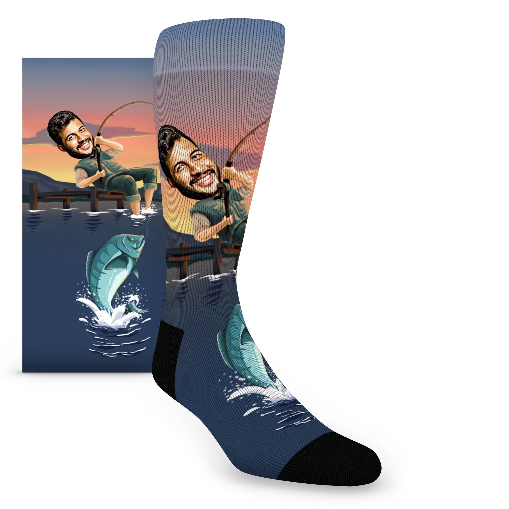 Fishing Custom Face Socks - Men's Custom Socks