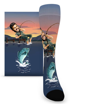 Fishing Custom Face Socks - Men's Custom Socks