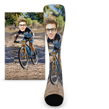 Mountain Biking Custom Face Socks - Men's Custom Socks