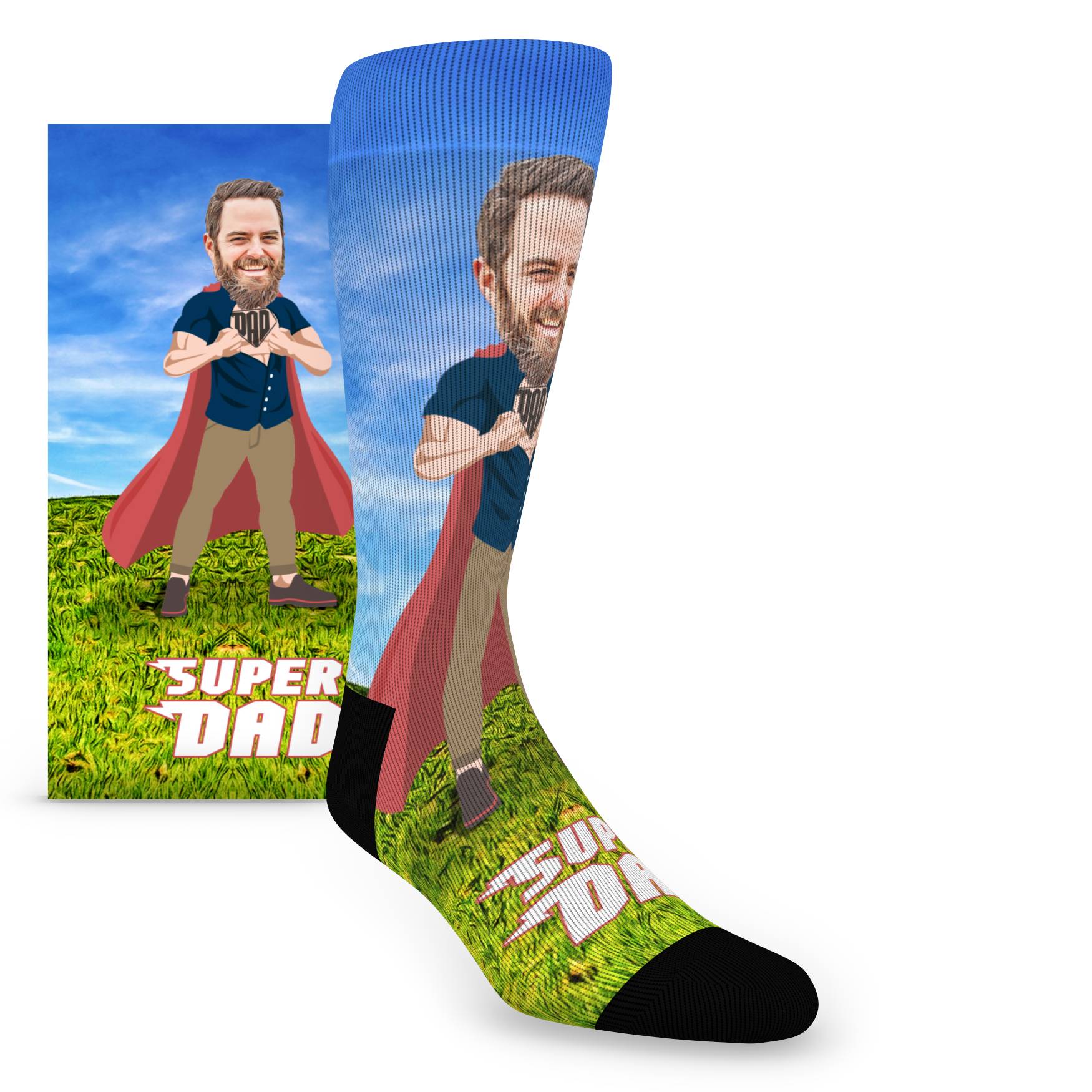 Super Dad Superhero Custom Face Socks - Men's Custom Socks