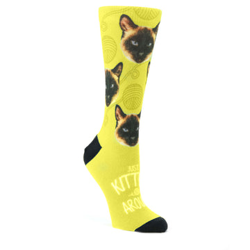 Kitten Around Cat Custom Pet Face Socks - Women's Custom Socks - (multiple colors)